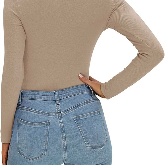 Womens Long Sleeve Ruffle Mock Neck Bodysuit Jumpsuit Tops Business Casual - NWT - Picture 4 of 6